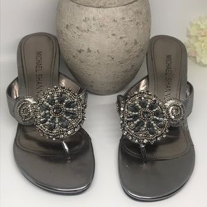 Michael Shannon Low wedge Jeweled Thong Sandal